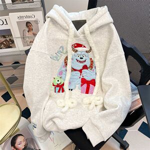 加绒圣诞卡通刺绣卫衣男女减龄连帽上衣外套102B-W2764P58加绒68图片