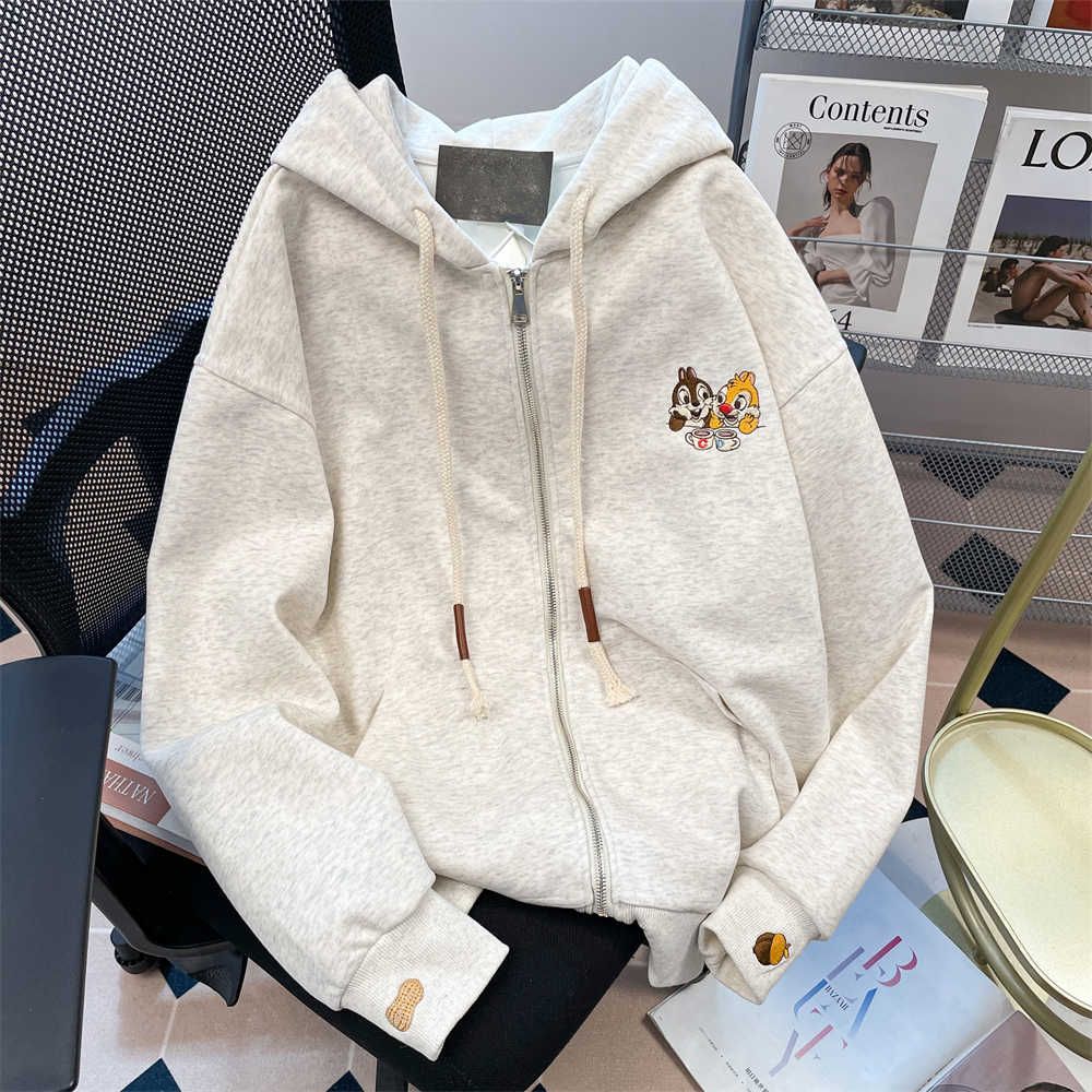 洋气绒连帽开衫卫衣慵懒风重磅刺绣拉链外套102B-W2762P55加绒65,女装短外套,星座102B