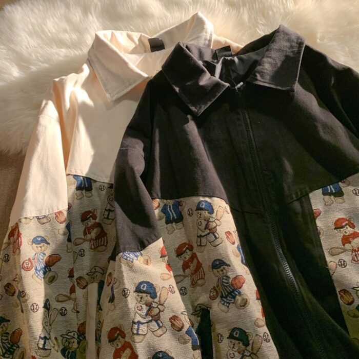 秋款设计感拼接小熊夹克外套宽松复古棒球服ins潮102B-W8362P48,男装夹克,星座102B
