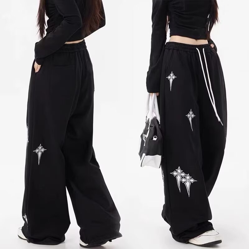 休闲卫裤美式星星印花直筒裤男女水洗高腰阔腿裤子102B-K8248P45,男装休闲裤,星座102B