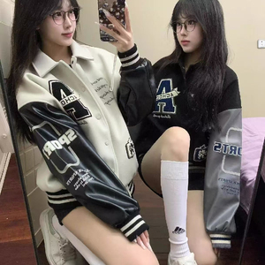 秋25美式复古棒球服外套刺绣情侣夹克宽松拼接上衣102B-JK8839P75图片