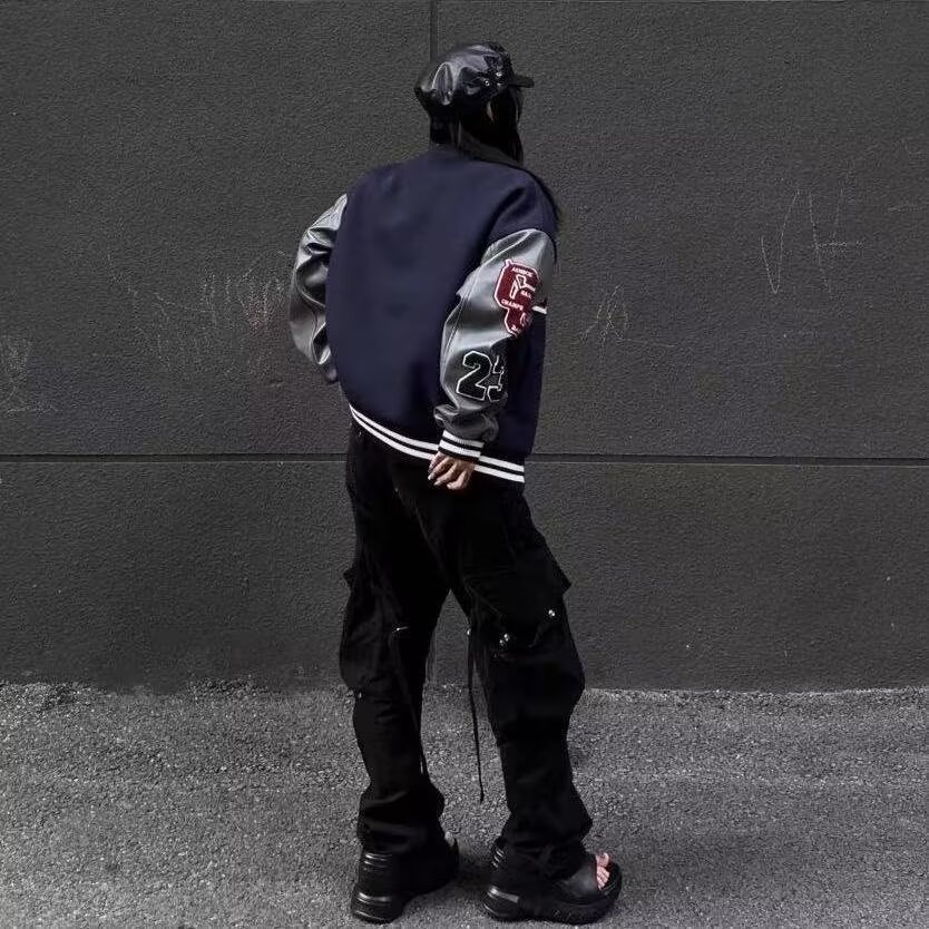 秋2025重工刺绣拼皮潮牌棒球服外套长袖翻领夹克102B-JK307P78,男装夹克,星座102B