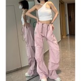 复古直筒裤2024秋款宽松休闲运动裤抽绳开叉工装裤102B-K093P55，女装休闲裤，星座102B