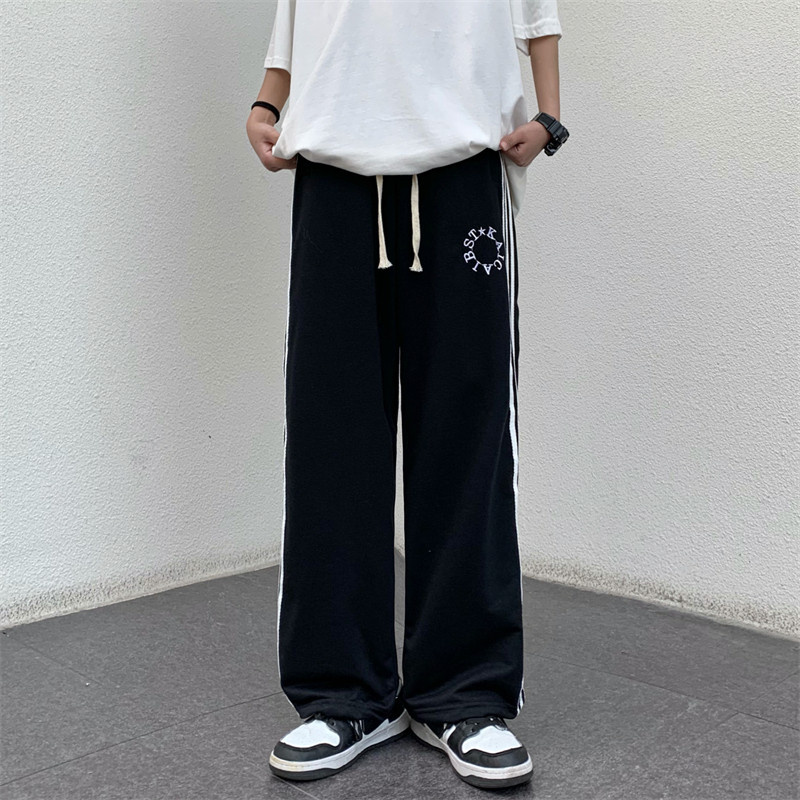 条纹运动侧排扣裤街头宽松抽绳休闲直筒阔腿裤男女102B-K234P45,男装休闲裤,星座102B