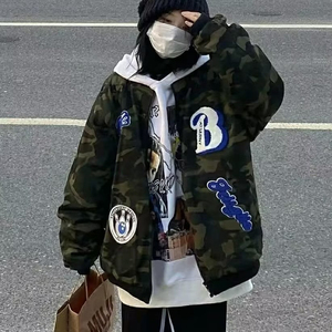 23全棉美式复古夹克棒球服外套迷彩毛巾绣宽松上衣102B-JK0729P98图片