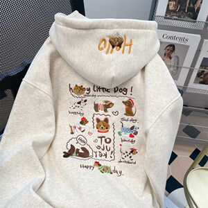 加厚刺绣小狗开衫外套洋气情侣连帽卫衣潮102B-W2759P55加绒65图片