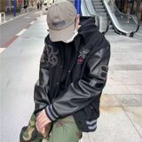 原版秋2025棒球服皮袖外套潮牌高街hiphop嘻哈夹克102B-JK605P75，男装夹克，星座102B
