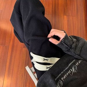 秋25裤子男冬燕麦色阔腿裤休闲宽松美式潮牌直筒长裤102B-K806P48图片