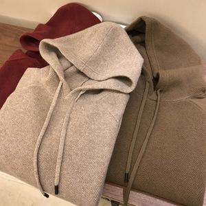 6%羊毛连帽带帽针织衫毛衣华夫格宽松休闲百搭上衣男102B-M319P58图片