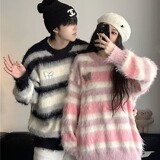 秋冬25纯长貂毛软糯条纹慵懒条纹毛衣男女针织上衣102B-M5253P78，男装针织衫/毛衣，星座102B