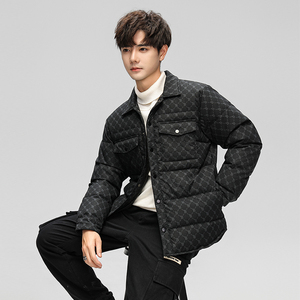 冬款羽绒服男字母logo翻领加厚按扣短款外套羽绒衣102B-Y5328P155图片