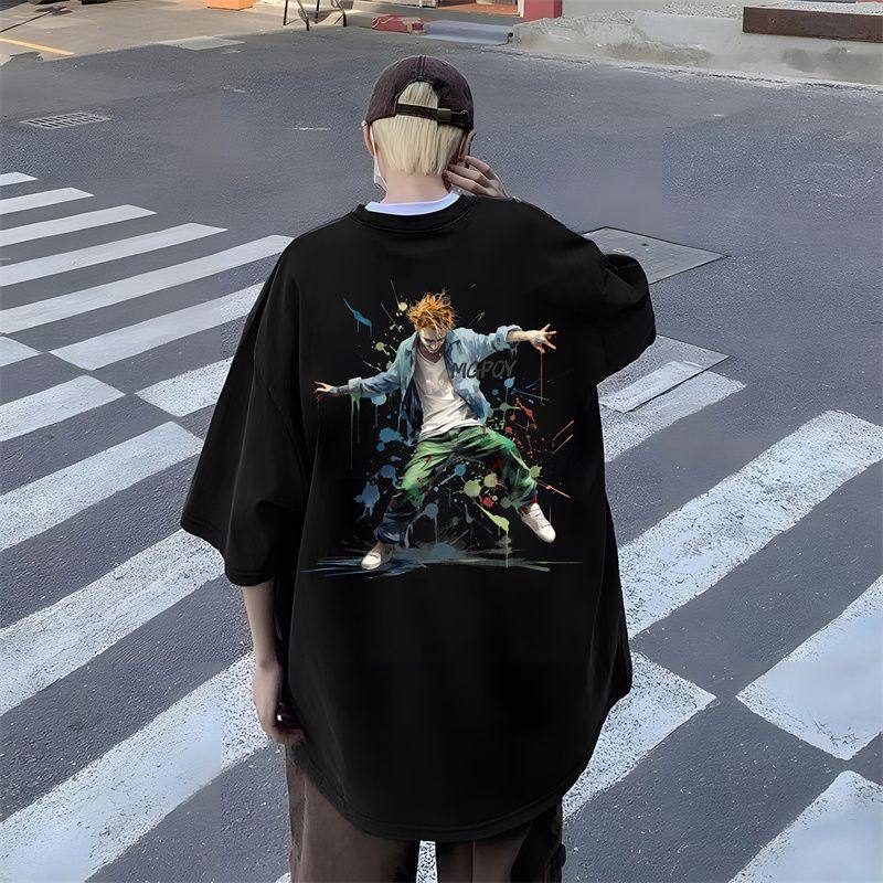 纯棉美式hiphop跳舞小丑水墨印花短袖t恤男女情侣T102B-T2091P30,男装T恤,星座102B