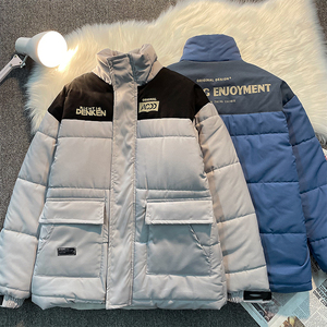 冬工装棉服男女款宽松百搭立领拼接面包服情侣棉衣潮102B-M575P98图片