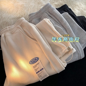 华夫格运动休闲裤秋新款学生韩版直筒休闲裤102B-K501P40加绒45图片