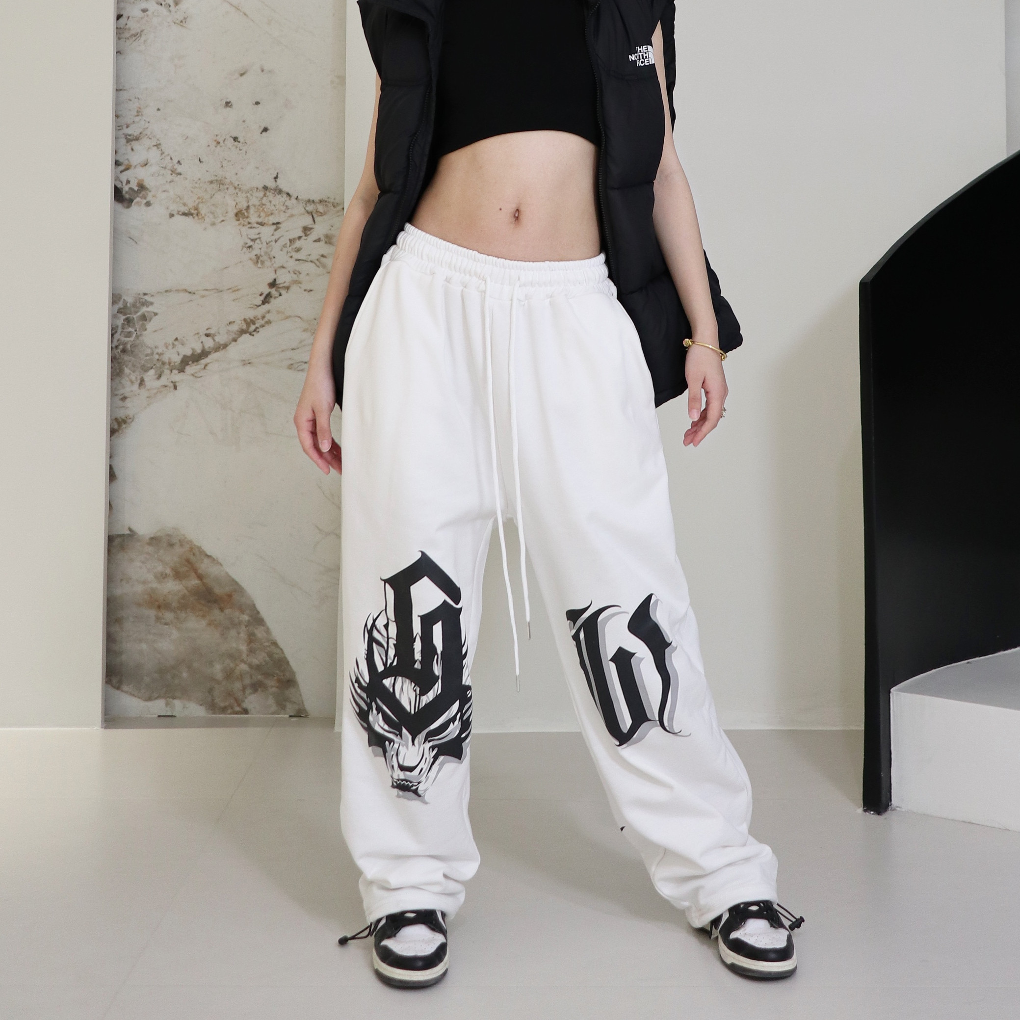黑白运动裤抽绳宽松字母印花卫裤爵士裤hiphop嘻哈潮102B-K781P45,男装休闲裤,星座102B
