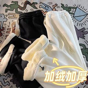 华夫格秋冬加绒加厚学生韩版宽松直筒休闲运动裤102B-JR2408P50图片