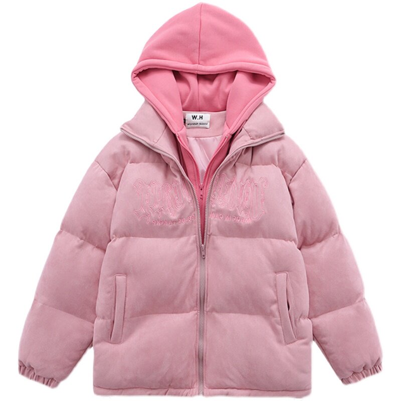 潮牌字母刺绣假两件棉服男女冬宽松ins炸街外套潮102B-M6810P105,男装棉衣,星座102B