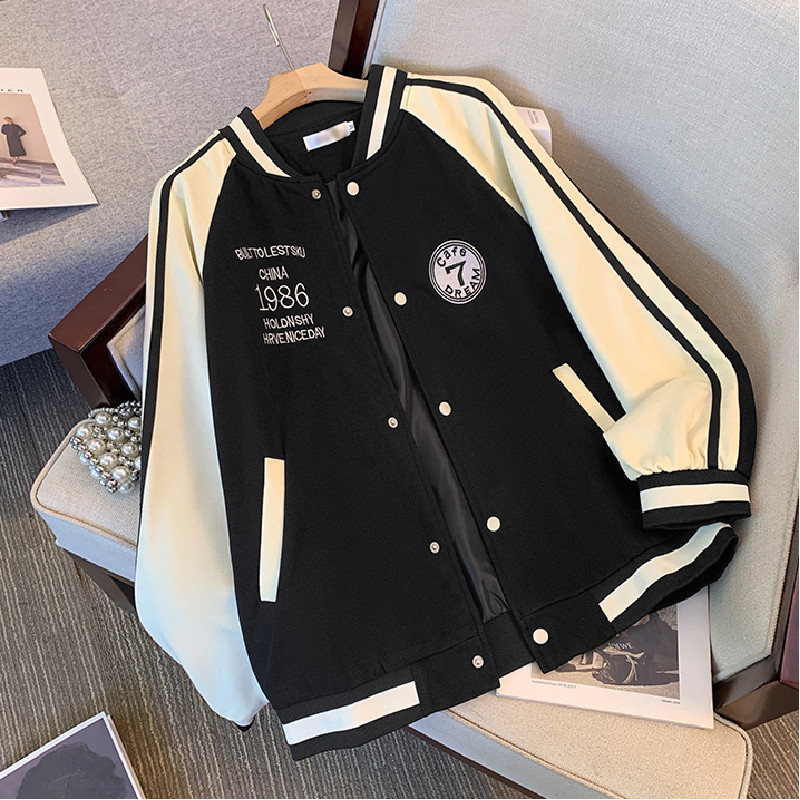 秋2025黑色棒球服外套学生宽松休闲美式拼接夹克潮102B-JK872P78,男装夹克,星座102B