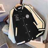 秋2025黑色棒球服外套学生宽松休闲美式拼接夹克潮102B-JK872P78，男装夹克，星座102B