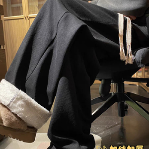 加绒款华夫格秋冬款加绒加厚韩版宽松直筒休闲运动裤102B-K508P50图片