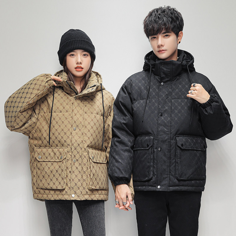 直播羽绒服情侣冬装连帽加厚大口袋工装白鸭绒102B-Y2201P175,男装羽绒服,星座102B