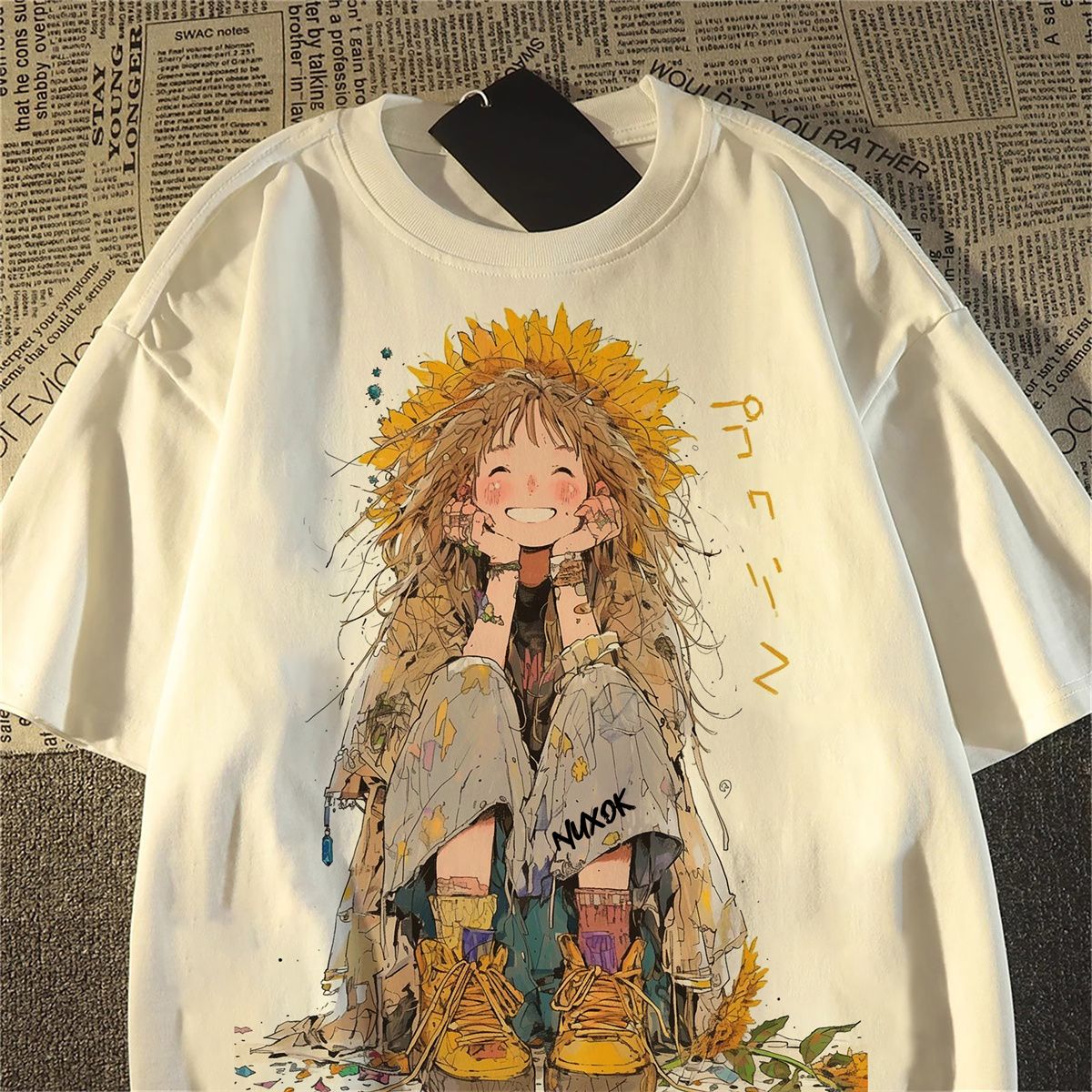 纯棉美式甜酷日葵人物印花短袖t恤男女宽松ins潮T恤102B-T2081P30,男装T恤,星座102B