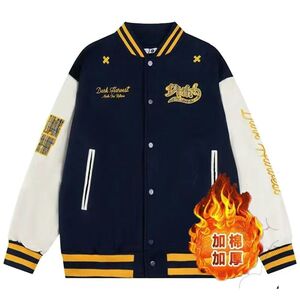 秋冬25美式撞色拼接加厚外套宽松棒球服夹克102B-JK833P75加棉85图片