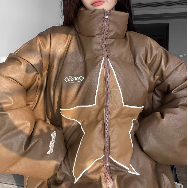 美式街头复古星星加厚pu皮棉服外套男女宽松面包服102B-M6162P118,男装棉衣,星座102B