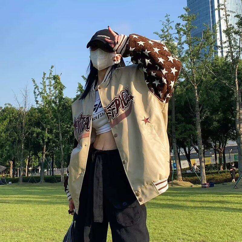 针织拼接PU港风刺绣棒球服外套设计感高街夹克男女102B-JK3117P85,男装夹克,星座102B