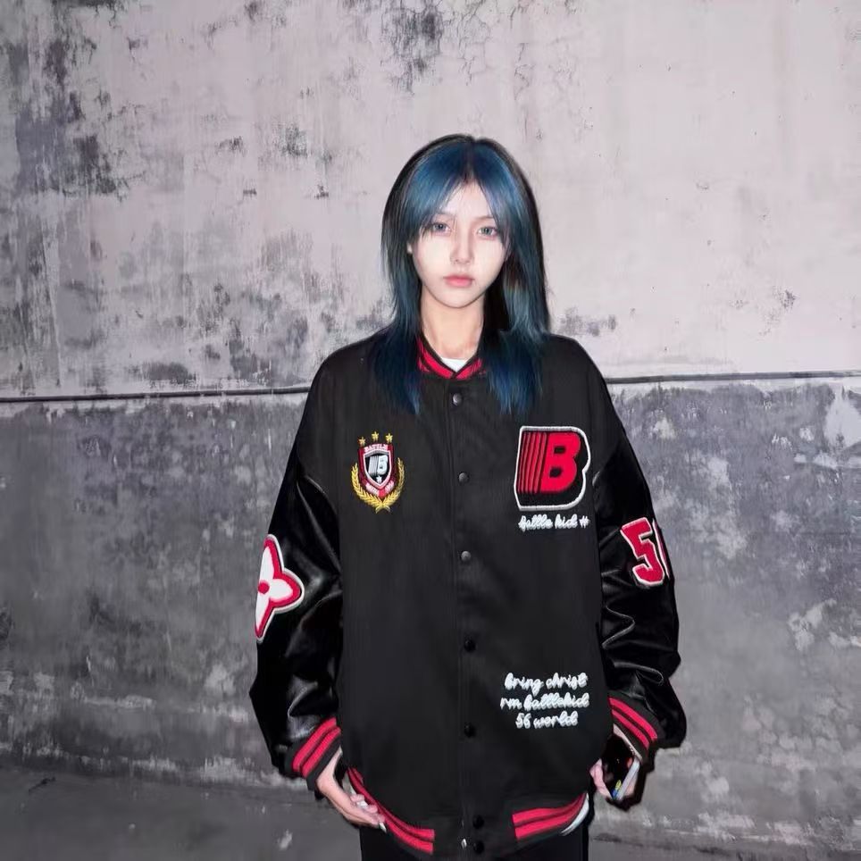美式复工徽章拼接撞色棒球服外套潮牌情侣宽松夹克102B-JK583P75,男装夹克,星座102B
