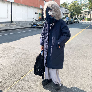 冲量降价加厚帅气连帽车明线情侣中长款宽松羽绒服102B-Y8868P175图片