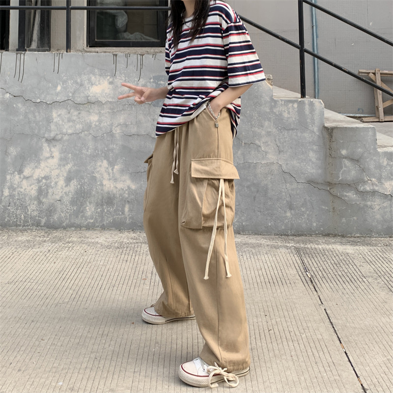水洗棉工装裤子男女直筒抽绳束脚裤休闲宽松阔腿裤102B-K168P58图片