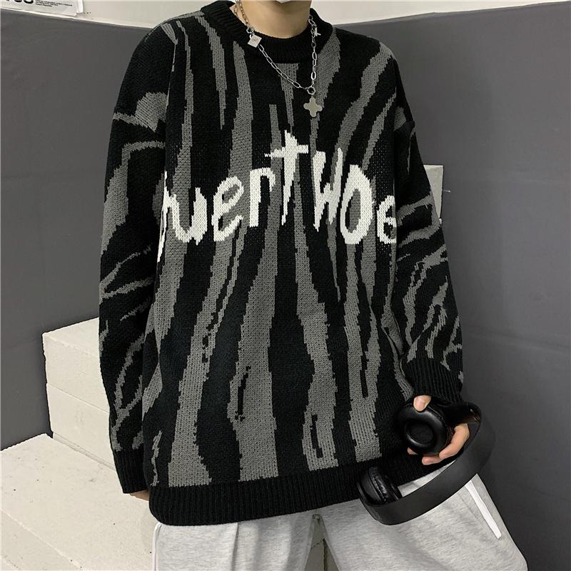 直播斑马纹字母提花加厚宽松男女针织毛衣潮102B-M4166P58,男装针织衫/毛衣,星座102B