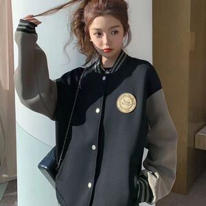 秋25美式慵懒学院风棒球服外套撞色宽松休闲夹克102B-JK873P75图片