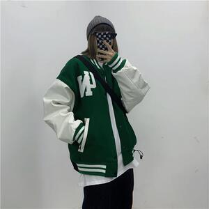 秋棒球服外套宽松拼接刺绣毛呢PU皮袖夹克休闲外套102B-W172P78图片