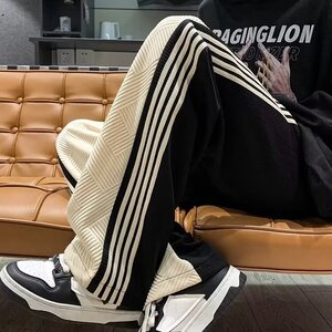 青春流行直筒型男休闲裤拼色运动裤条纹直筒宽松裤102B-K4141P55图片