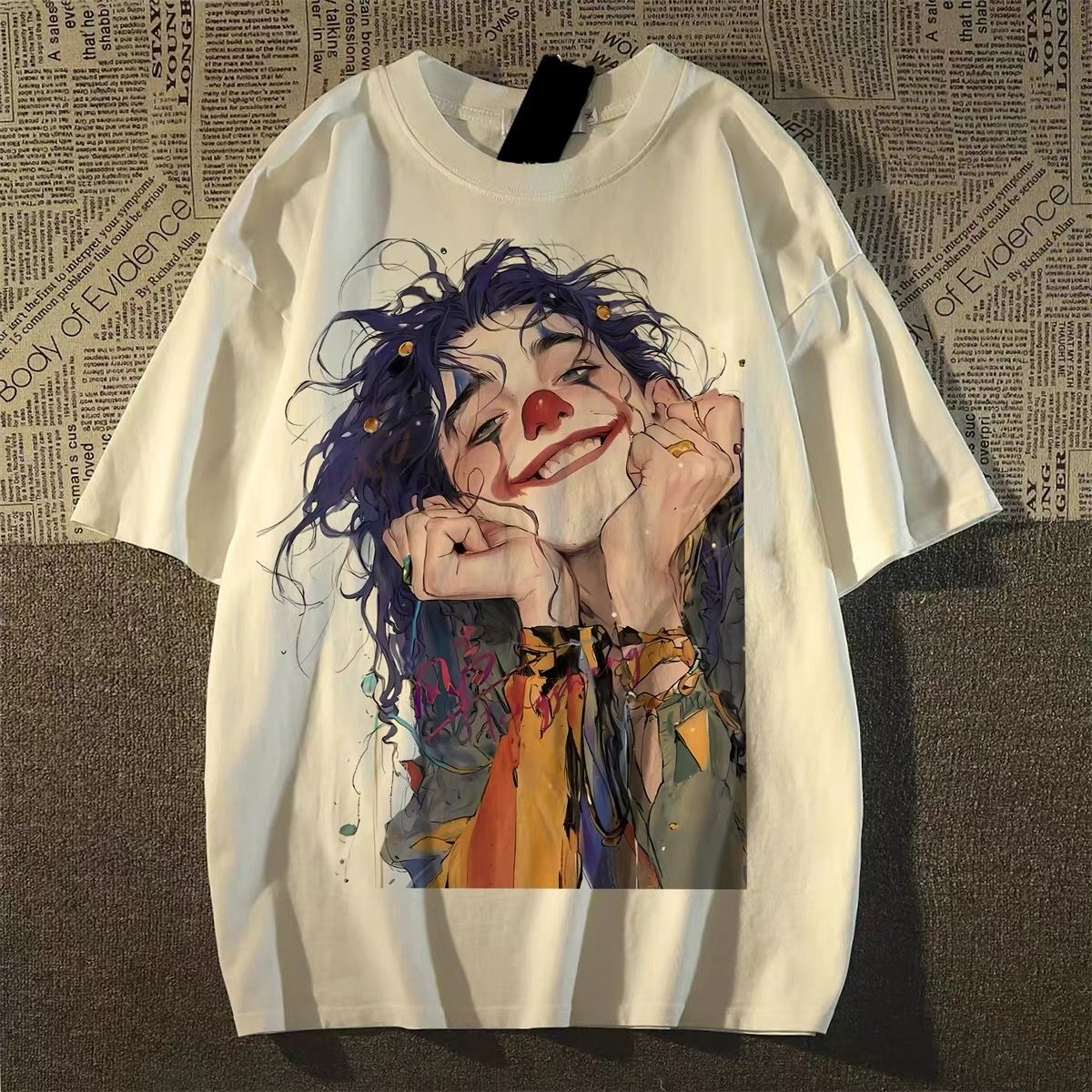 纯棉美式艺术小丑人物短袖t恤男女夏新款上衣T恤潮102B-T2114P30,男装T恤,星座102B