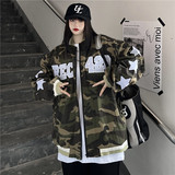 美式高街字母刺绣迷彩棒球服外套复古立领夹克男女102B-JK1217P75，男装夹克，星座102B