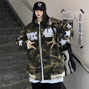 美式高街字母刺绣迷彩棒球服外套复古立领夹克男女102B-JK1217P75图片
