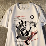 纯棉美式高街涂鸦字母印花短袖T恤男女宽松情侣上衣102B-T7616P30，男装T恤，星座102B