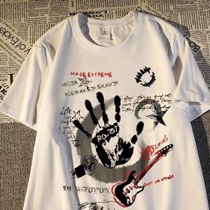 纯棉美式高街涂鸦字母印花短袖T恤男女宽松情侣上衣102B-T7616P30图片