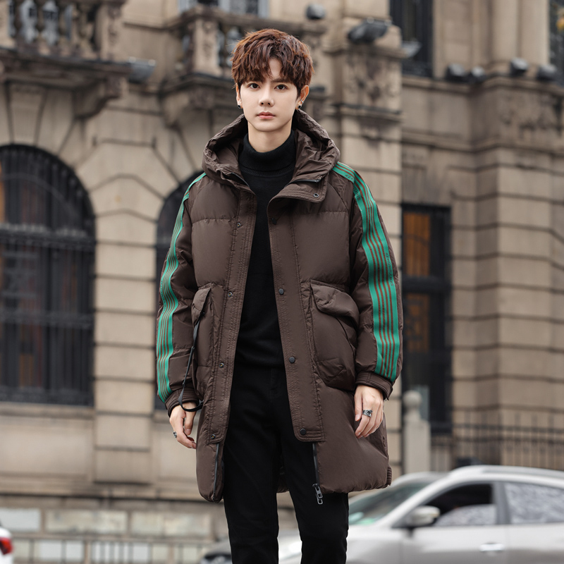 冬季白鹅绒羽绒服中长款袖杠男女同款情侣宽松外套102B-Y8918P225，男装羽绒服，星座102B