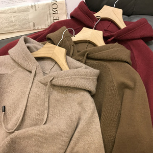 连帽带帽针织衫毛衣华夫格宽松休闲抽绳百搭上衣男女102B-W319P58图片