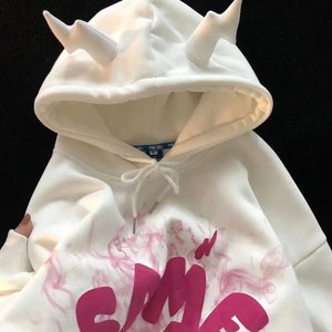 潮流恶魔潮流印花情侣连帽甜酷套头带角洋气卫衣潮102B-W1199P48图片