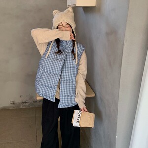 韩系格子马夹棉服外套宽松加厚保暖无袖马甲棉衣102B-M1322P68图片