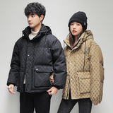 直播羽绒服情侣冬装连帽加厚大口袋工装白鸭绒102B-Y2201P175，男装羽绒服，星座102B