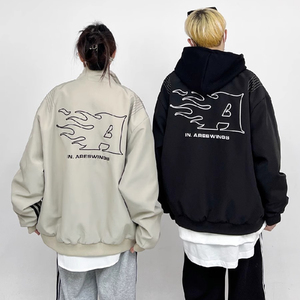 秋2025美式高街字母火焰飞行服夹克男女潮宽松外套102B-jk8012P88图片