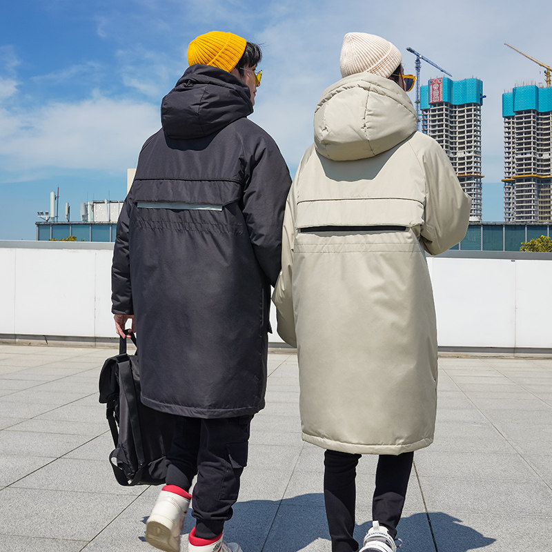 工装情侣装羽绒服男女连帽中长款加厚派克服冬外套102B-Y8068P220,男装羽绒服,星座102B
