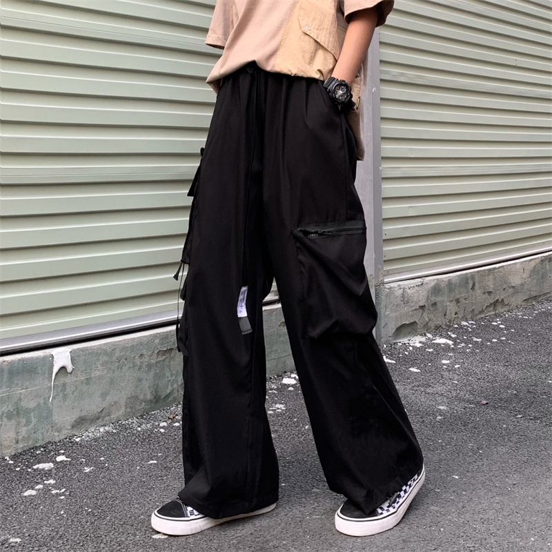 2022松紧腰绑带大口袋工装裤男女宽松直筒oversize裤102B-K235P45,女装休闲裤,星座102B
