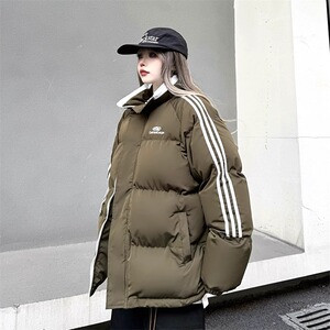 韩式简约棉服拼色三杠条纹加厚情侣面包服棉衣外套102B-M3502P118图片